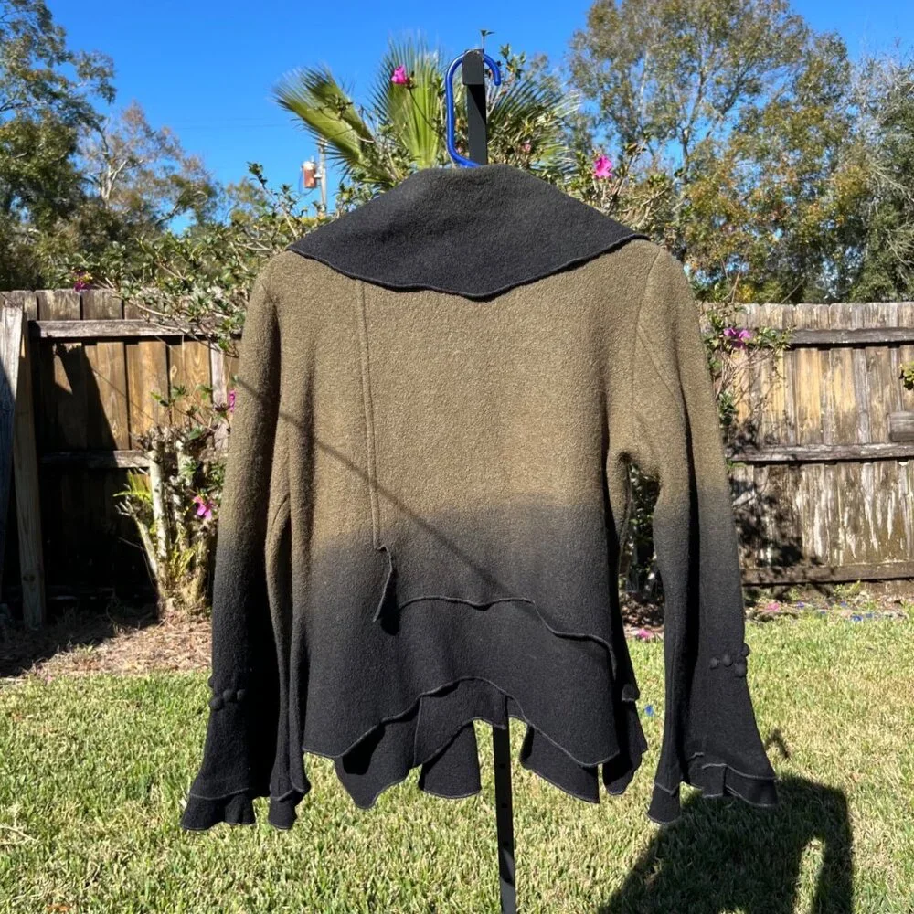 Vintage y2k CoVelo Green Fairy Cottagecore Art To Wear Boiled Wool Jacket Size M - Picture 2 of 9